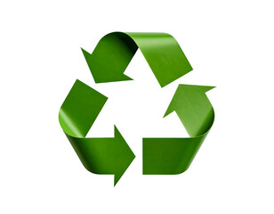 Obraz premium Dynamic green arrows intertwine to form a powerful universal symbol of recycling and environmental sustainability.