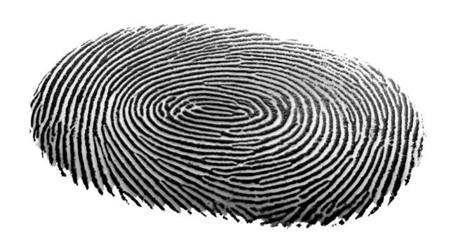 Fingerprint Close-up: A highly detailed and sharp close-up of a fingerprint, a unique mark of identification, capturing the intricate patterns and textures.