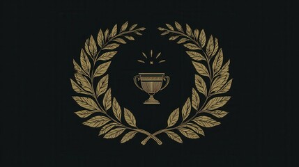 Fototapeta premium Classic laurel wreath with golden cup in the middle, minimal design
