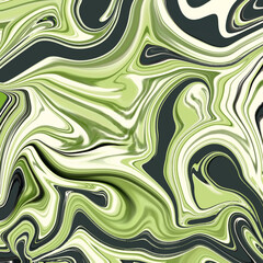 Abstract green and cream marble swirl pattern with fluid motion and organic flow, ideal for modern art backgrounds and texture design. Features dynamic, bold, abstract shapes.