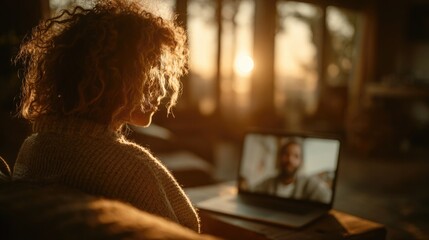 Virtual therapy session from clientâ€™s perspective, warm light, empathetitherapy, virtual, session, telehealth, counsec therapist, secure digital setting, remote counseling visual, healing connection