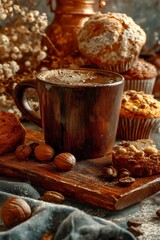 Warm autumnal drink with muffins
