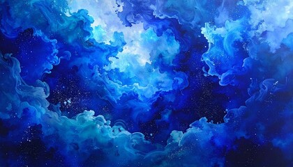 Abstract blue and teal ink swirling in water. Ethereal smoke cloud wallpaper