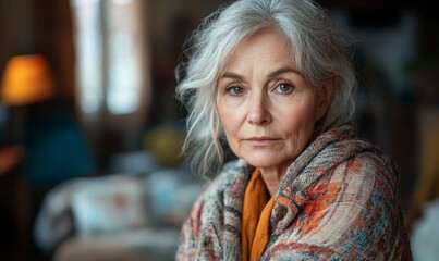 Portrait of a poor mature woman indoors at home, reflecting the challenges of living in poverty and the resilience of individuals facing economic hardships, Generative AI