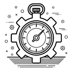 Modern Line Art Gear Stopwatch: Time Management, Efficiency, and Productivity Concept Illustration.