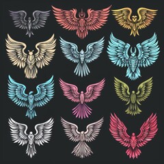 Wings flat icon, angel wings emblem, bird feathers doodle sketched, pigeon sign, spirituality symbol