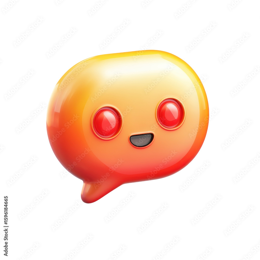 Poster orange chat bubble with cute face communication icon message notification on transparent background