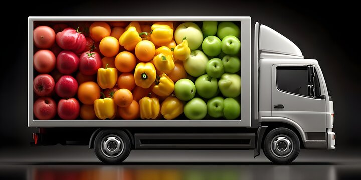 Fresh produce delivery truck filled with colorful fruits and vegetables - Powered by Adobe