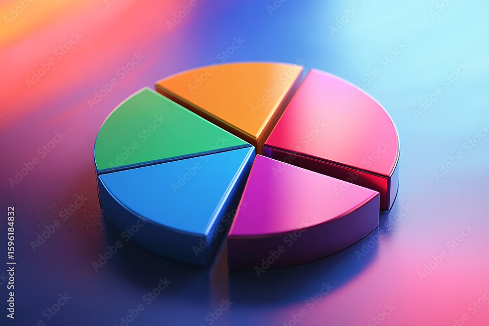 Poster colorful 3d pie chart sections showing data analysis