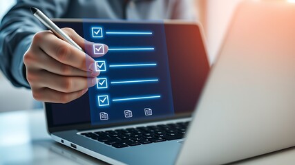 Hand checking tasks on digital checklist image