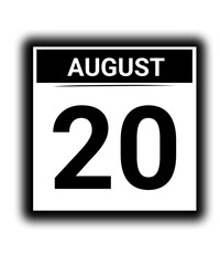 Black and white color August month calendar date 20