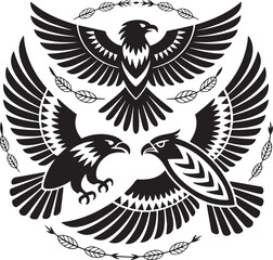 Skyward Spirits – Tribal Birds Vector Pack (Eagle, Raven, Falcon, Owl)

