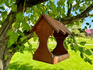 brown wooden birdhouse. High quality photo