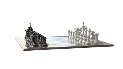 Highly detailed 3D render of a chessboard with pieces, created with accurate color reproduction according to OCIO. Ideal for illustrations and concept art.