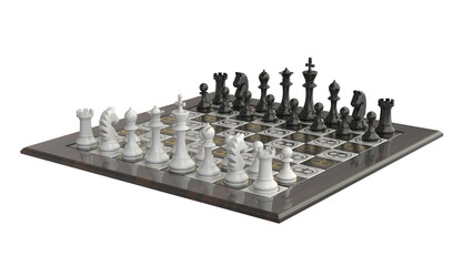 Highly detailed 3D render of a chessboard with pieces, created with accurate color reproduction according to OCIO. Ideal for illustrations and concept art.