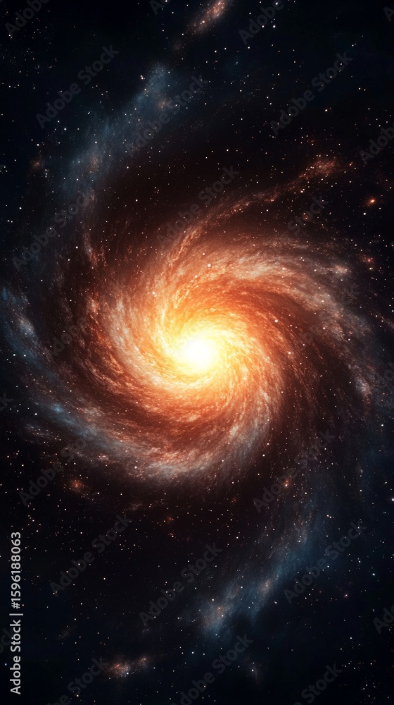 Poster breathtaking spiral galaxy rotates majestically in the vast expanse of deep space, its bright core i