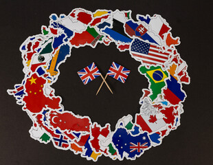 Global Unity Circle with British Flags in Center on Black Background