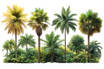 Coconut and palm trees, Bamboo, Banana, Tako, isolated tree on white background. The collection of trees. Large trees database Botanical garden organization elements of nature, tropical