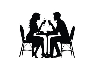silhouette of man and woman having dinner	