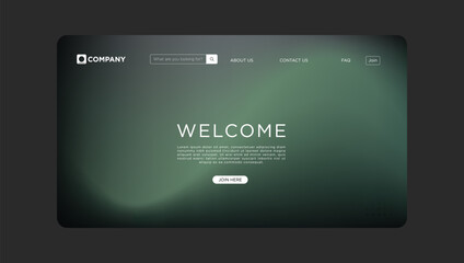 Naklejka premium Dark Green Website Design Welcome Page, Gradient Background, Join Button