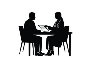 Fototapeta premium silhouette of a doctor examining a patient isolated with white background, patient consultation with doctor 