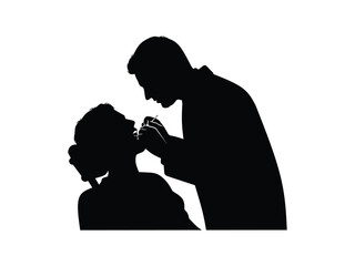 silhouette of dentist examining patient isolated on white background