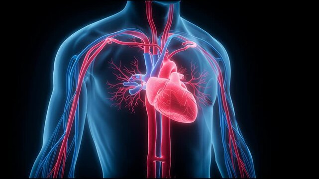 A person's heart is shown in red and blue