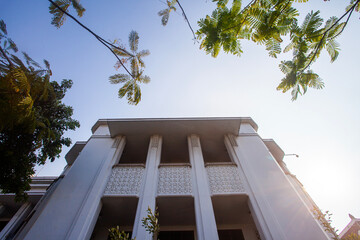 The Mandiri Museum building, or Bank Mandiri Museum, boasts classic Art Deco architecture reminiscent of the colonial era. It is located in Jakarta's Old Town, Indonesia, a popular tourist area.