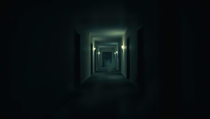Dark hotel hallway spooky horror scene background wallpaper for haunted house design