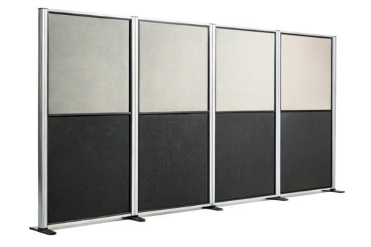 Modern four-panel office partition for creating cubicle walls isolated with transparent background