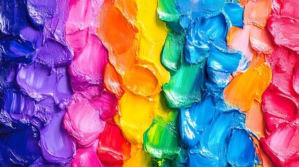 Fototapeta premium A vibrant display of thick textured paint strokes arranged in a colorful rainbow spectrum pattern