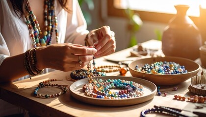 Handmade Jewelry Creation with Colorful Beads and Natural Light