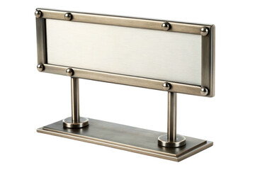 Obraz premium Vintage style metal desk name plate holder with blank sign isolated with transparent background