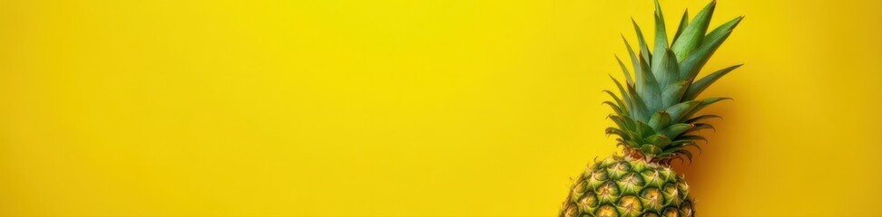 Fototapeta premium Whole pineapple, vibrant yellow background, tropical summer vibes, background, delicious food, summer