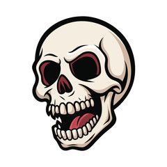 Fototapeta premium Stylized Cartoon Skull with Open Mouth, Visible Teeth, and Dark Red Eye Sockets Illustration