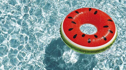Watermelon Pool Float in Clear Blue Water / スイカ柄の浮き輪が浮かぶ透明なプール