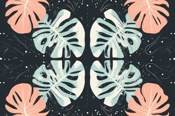 Abstract pattern of stylized monstera leaves in muted colors.