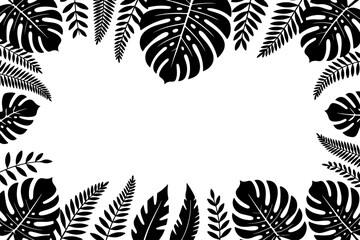 Tropical Leaves Frame art vector graphics black