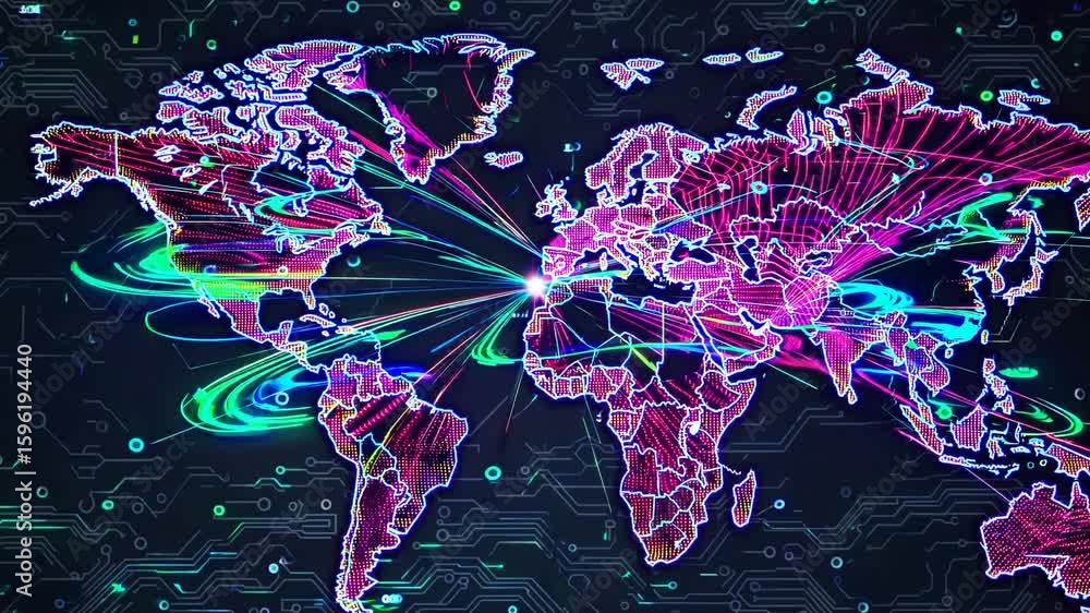 Poster detailed world map closeup with intricate network lines perfect for global data visualization, prese