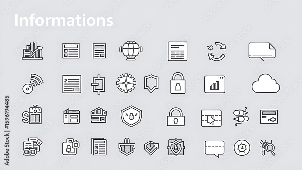 Poster minimalist information and data icons in a clean and modern outline style