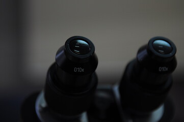 look at a microscope