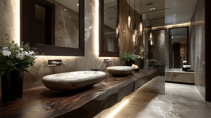 Luxury Modern Bathroom with Elegant Lighting / 優雅な照明が彩るラグジュアリーモダンバスルーム