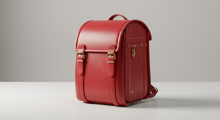 Elegant red leather Randoseru backpack, showcasing traditional Japanese craftsmanship