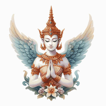Descending Grace:&nbsp;Thai angels isolated watercolor vector illustration svg