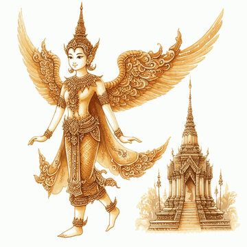 Misty Devata: Thai angels isolated watercolor vector illustration svg