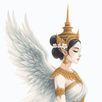 Gilt-Touched Guardian: Thai angels isolated watercolor vector illustration svg