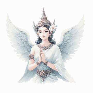 Saffron Reverie:&nbsp;Thai angels isolated watercolor vector illustration svg