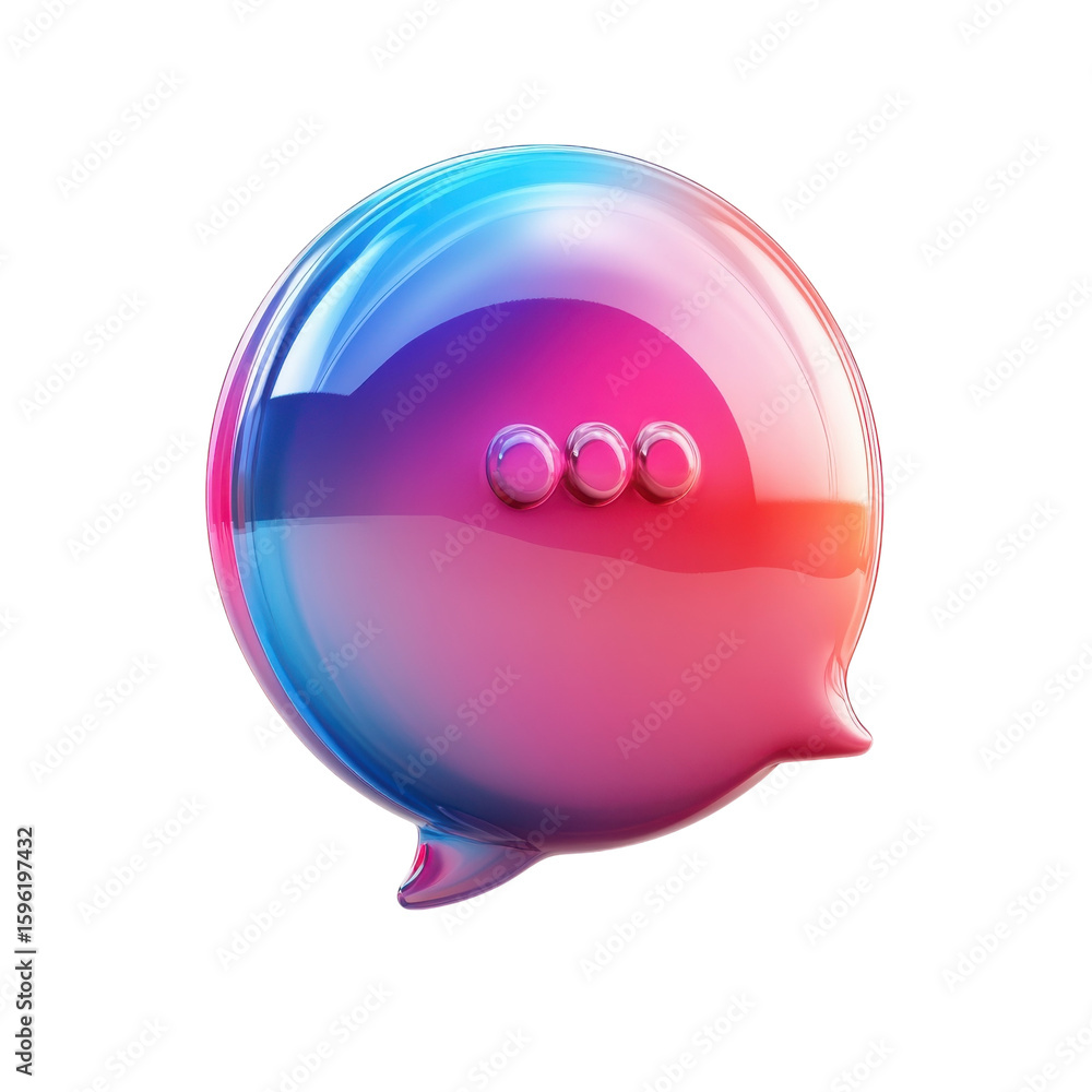 Poster glossy messaging icon bubble with vibrant gradient social media on transparent background