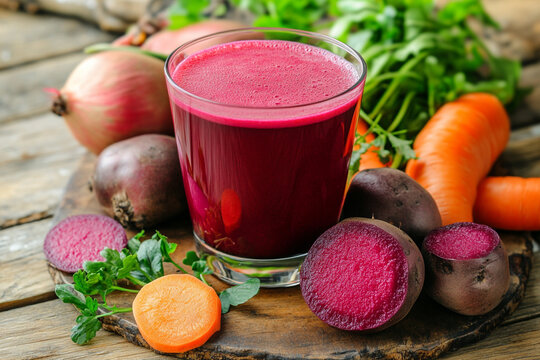 Beetroot and carrot juice with fresh vegetables healthy drink