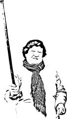 Upset elderly woman showing her stick